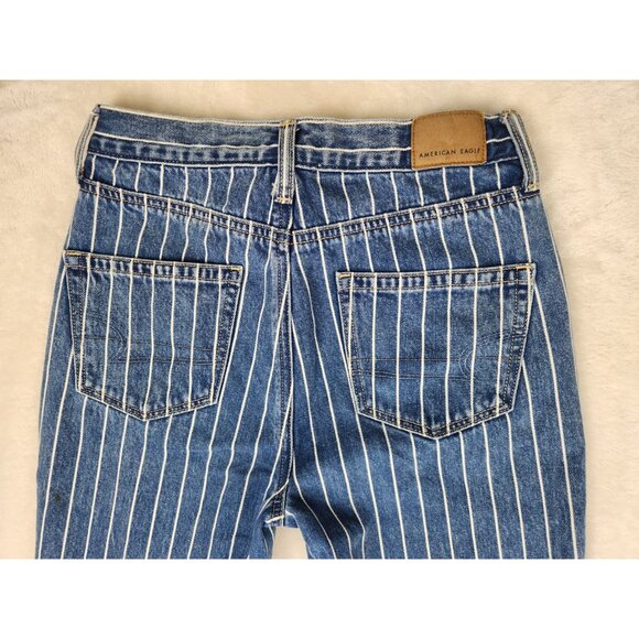 American Eagle Mom Jeans Womens 00 Blue White STRIPED Denim HIGH RISE 24 X 27 - Picture 11 of 16